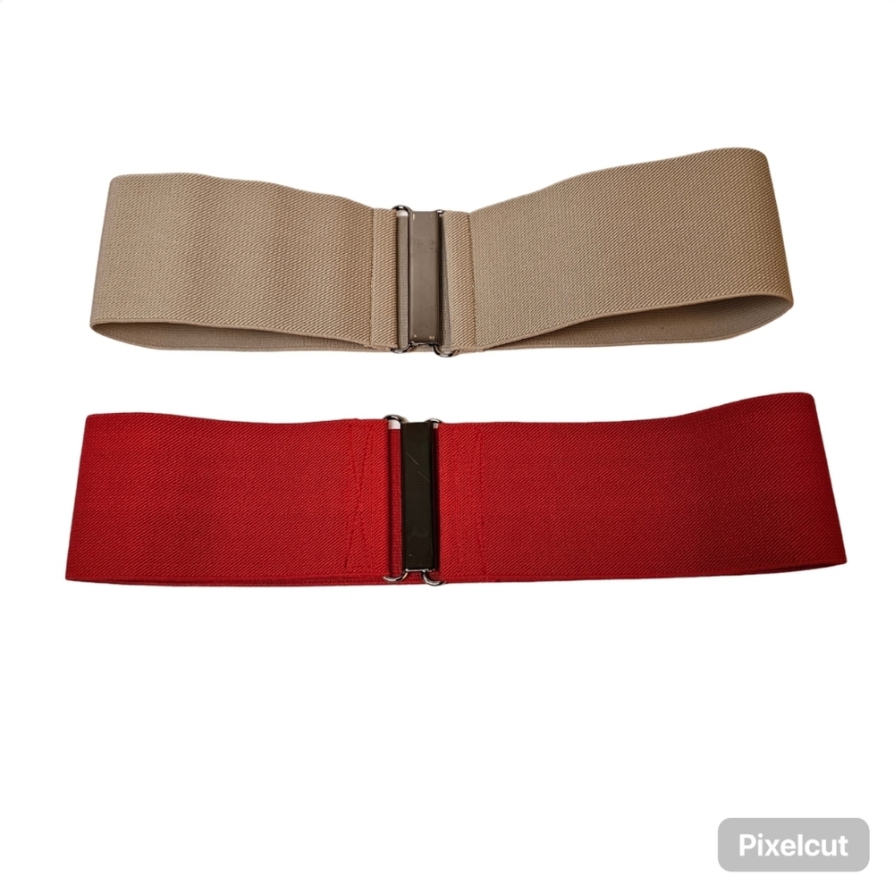 Set of red and dove grey elastic 3" belt size 30